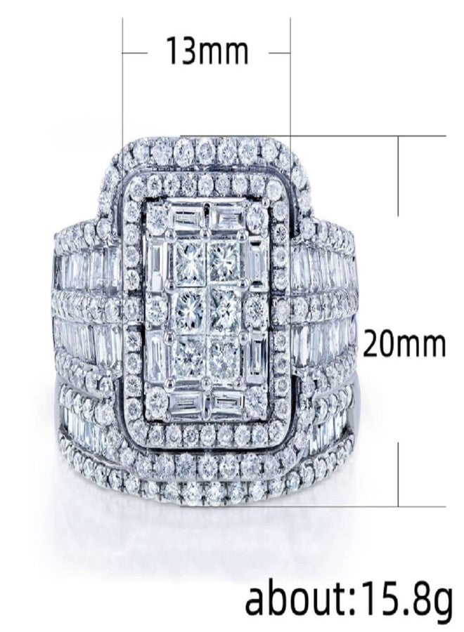 LRGKMCWTOB 2 Piece Wedding Ring for Women 1 Carat Princess Cut Cubic Zirconia Engagement Promise Bridal silver Band Fashion Cute White Gold Plated Ring Set Jewelry (US 8) - Image 2